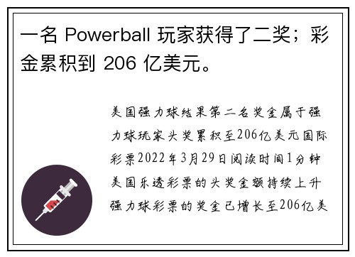 一名 Powerball 玩家获得了二奖；彩金累积到 206 亿美元。